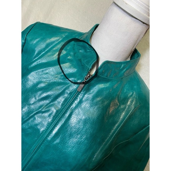 Pamela McCoy Vintage 80's Leather Jacket Turquoise Leather 80s Women's Size S - Picture 16 of 16